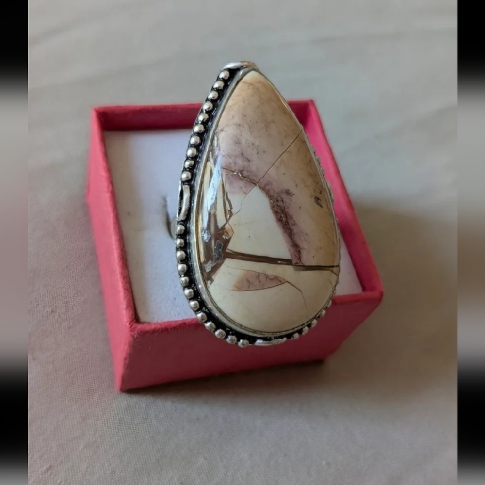 SHandcrafted Brecciated Mookaite Jasper Oversized Teardrop Ring (8.25)